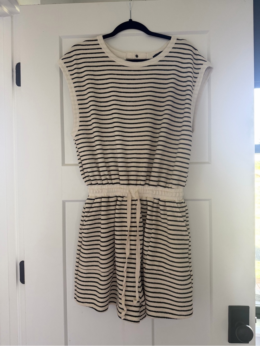 Vici Cream & Black Striped Drawstring Waist Mini Dress
